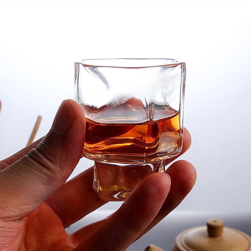 2Pcs Japanese Style Origami Shape Glass Cup Transparent Frosted Whiskey Glass Espresso Cup Shot Glass Home Tea Cup 60ml