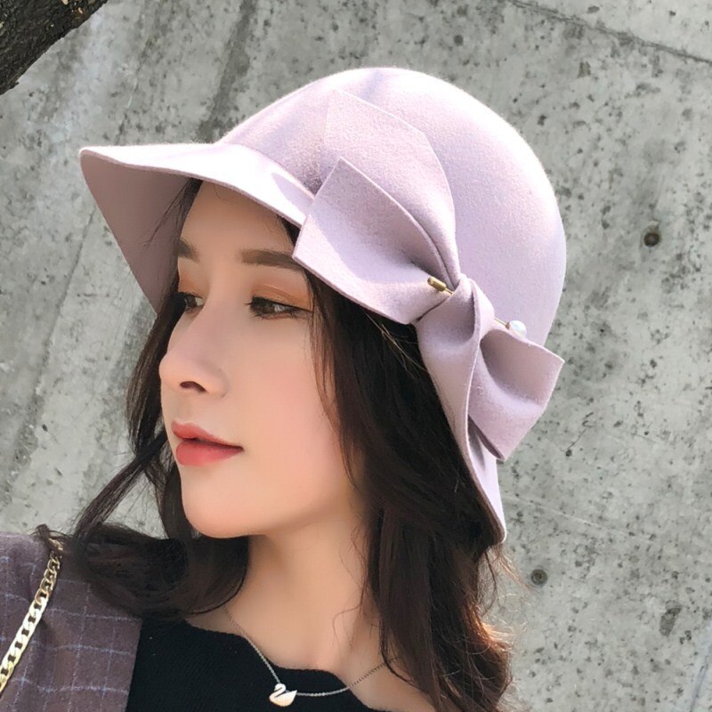 100% wolle Perlen Filz Hütte Frauen Schwarz Bunker Hüte Schwarz Damen Jahrgang Cocktail Hochzeit Derby Fedora Chapeau Femme: hell Violett