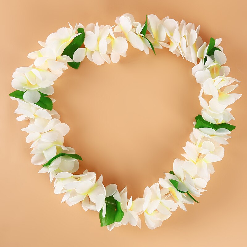 Hawaiian Hula Flower Garland Set Lei Luau Hula Fancy Dress Beach Part Flower Garland Necklace Headband Bracelet Wristband 4pcs: White and green leaf