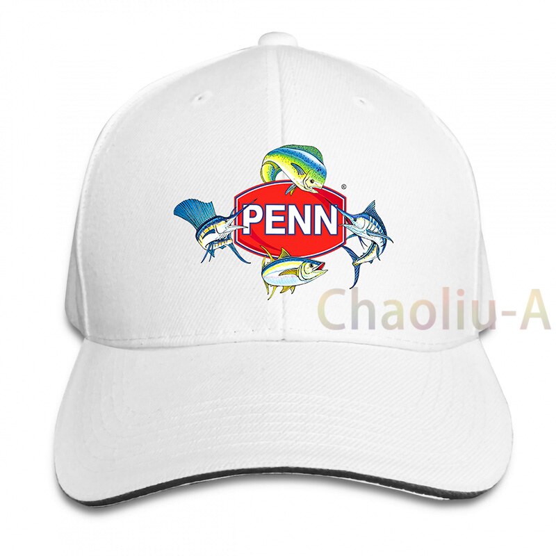 Nuovo Popolare PENN QUATTRO PESCI FISHINGER BOBINE di berretto Da Baseball delle donne degli uomini Trucker Cappelli di modo cappuccio regolabile: 1-White