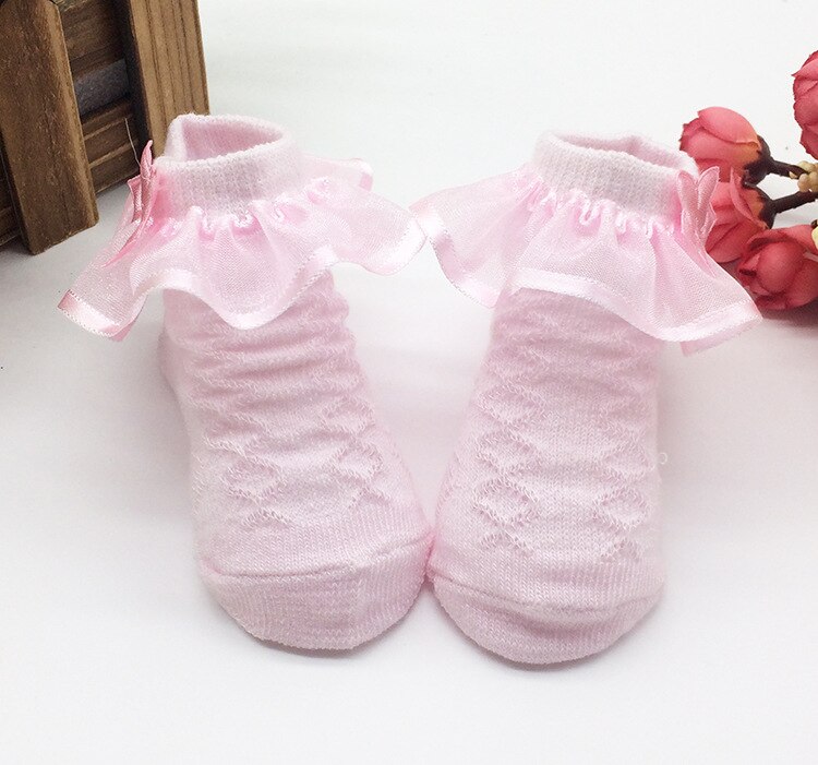 0-6m bebê meias bonito algodão rendas princesa vestido meias rosa meias recém-nascidos criança menina