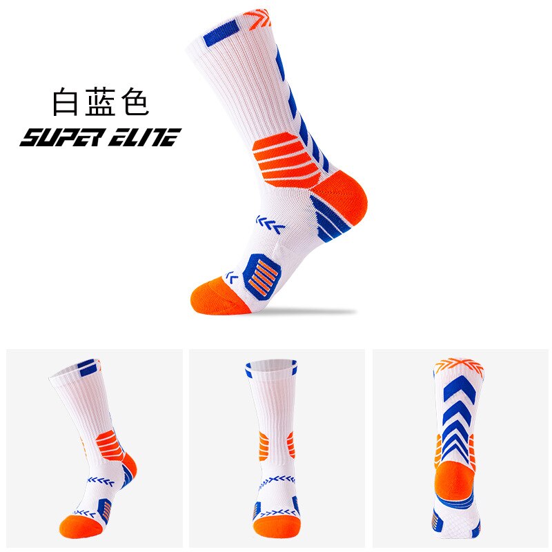 Men's Basketball Sock Cushion Athletic Long Sports Outdoor Socks Free size: white blue