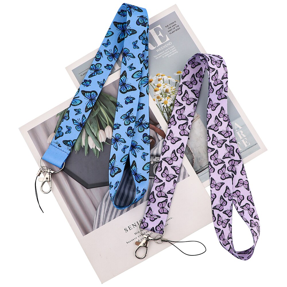 PC3587 Purple Blue Black Monarch Butterfly Painting Art Key Chain Lanyard Neck Strap For Phone Keys ID Card Lanyards