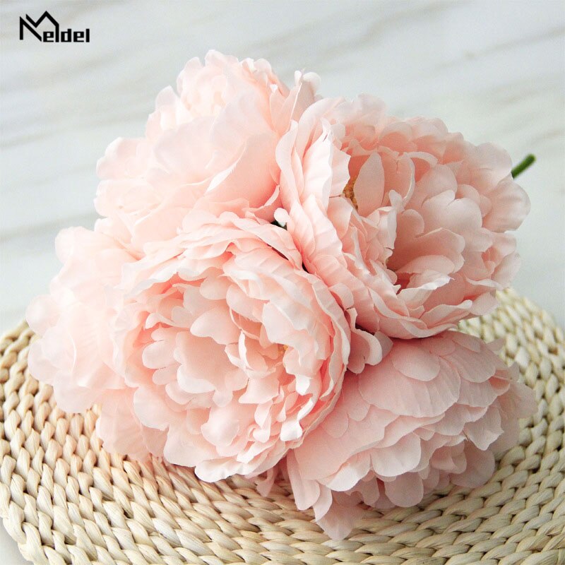 Meldel Pioen Boeket Bruidsmeisje Bruiloft Bloem Boeket Kunstzijde Bloemen 5 Hoofden Pioen Bloemstuk Home Decorations: pink