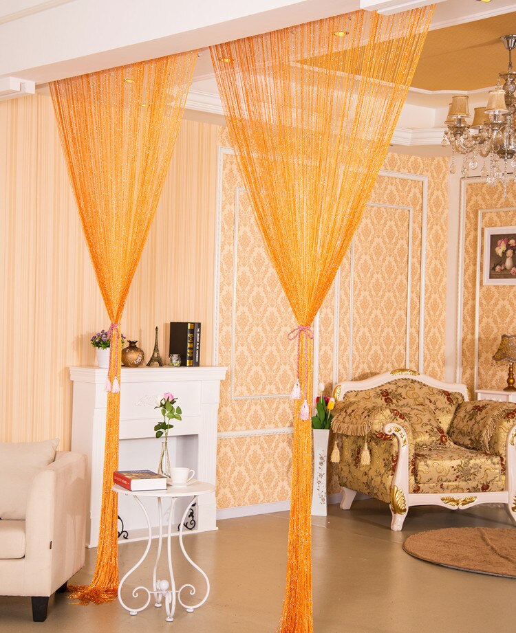 1pc Kristall Vorhang 100 x200cm Tür Vorhang Perlen Faden Vorhänge glänzend Quaste Schnur Hause Dekoration Wohnzimmer Hochzeit Dekor: LightOrange