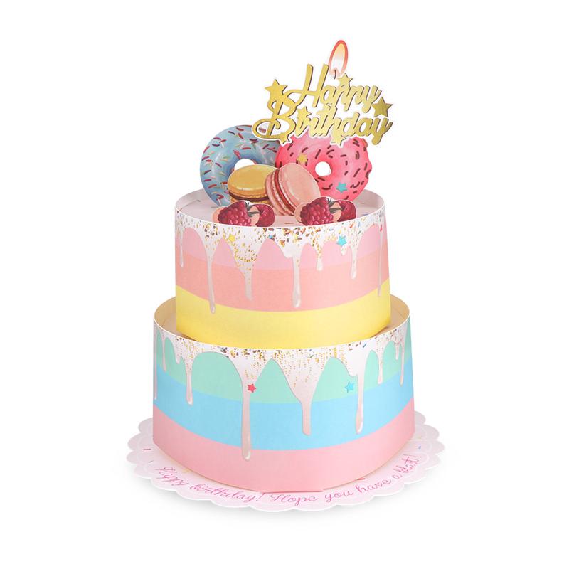 3D Birthday Card 2 Layers Cake Pop Up Greeting Birthday Card with Envelope