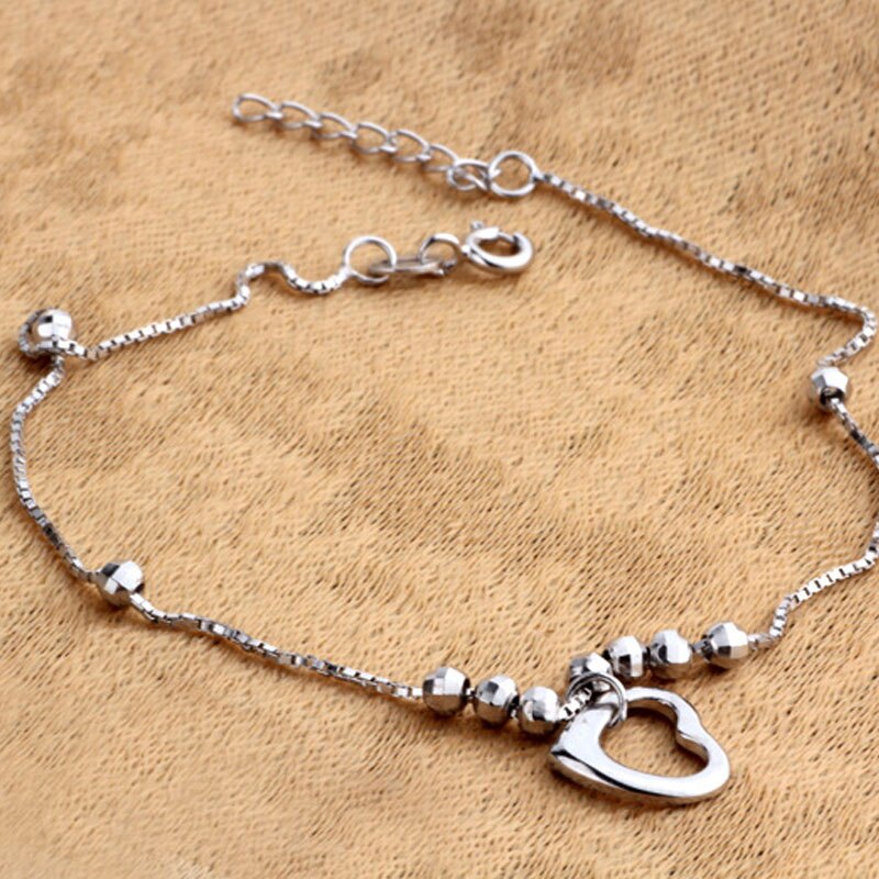 100% Echt Echte Pure Solid 925 Sterling Zilveren Enkelbandje Voor Vrouwen Strand Sieraden Hart Kralen Vrouwelijke Foot Chain Enkelband Band