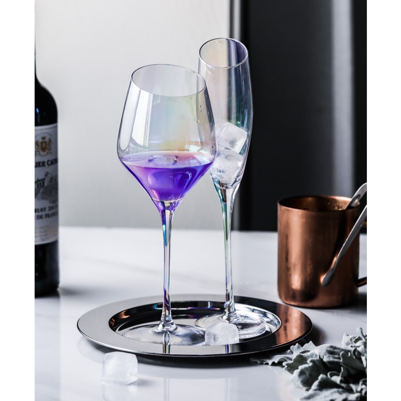 Regnbåge jonpläterat kristallglas vin lutande glas vinglas kopp champagneglas bar hotellfest hem bröllop dryck