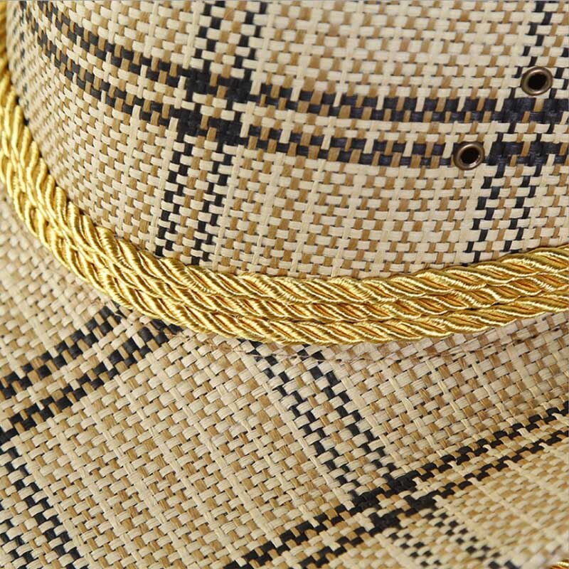 plaid straw hat men's cowboy hat summer sun hat outdoor sun hat big beach hat casual style travel cap