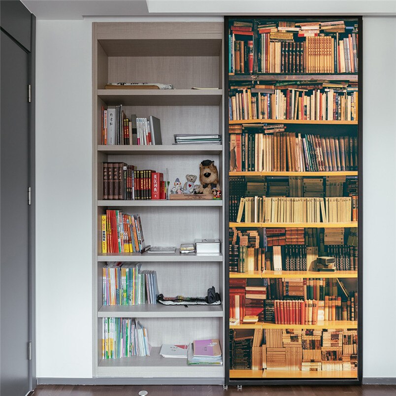 Book Shelf PVC Door Sticker Removable Room Door Wallpaper for Living Room Home Decoration 20F04