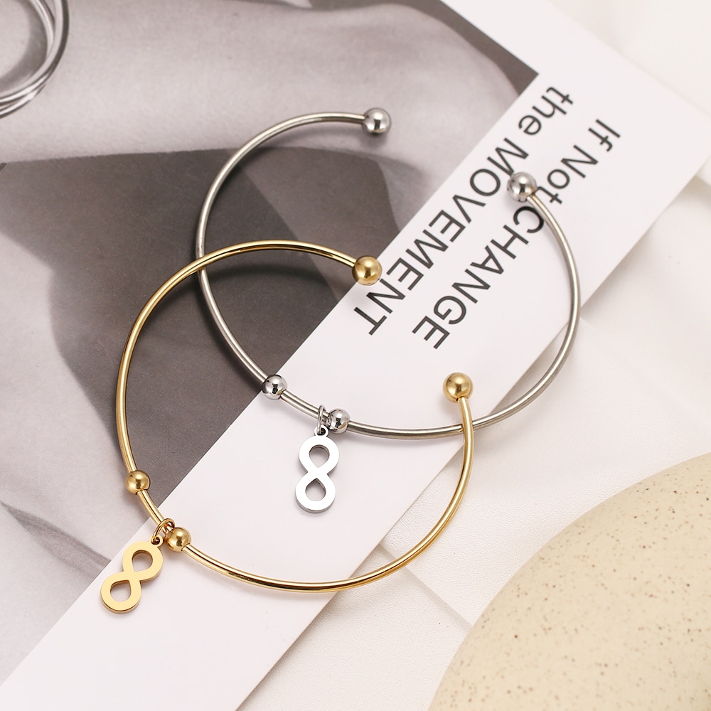 CACANA 316L Stainless Steel Open Bracelet Gold Color Number "8" Simple Trendy Jewelry For Women Bracelets Wedding Party