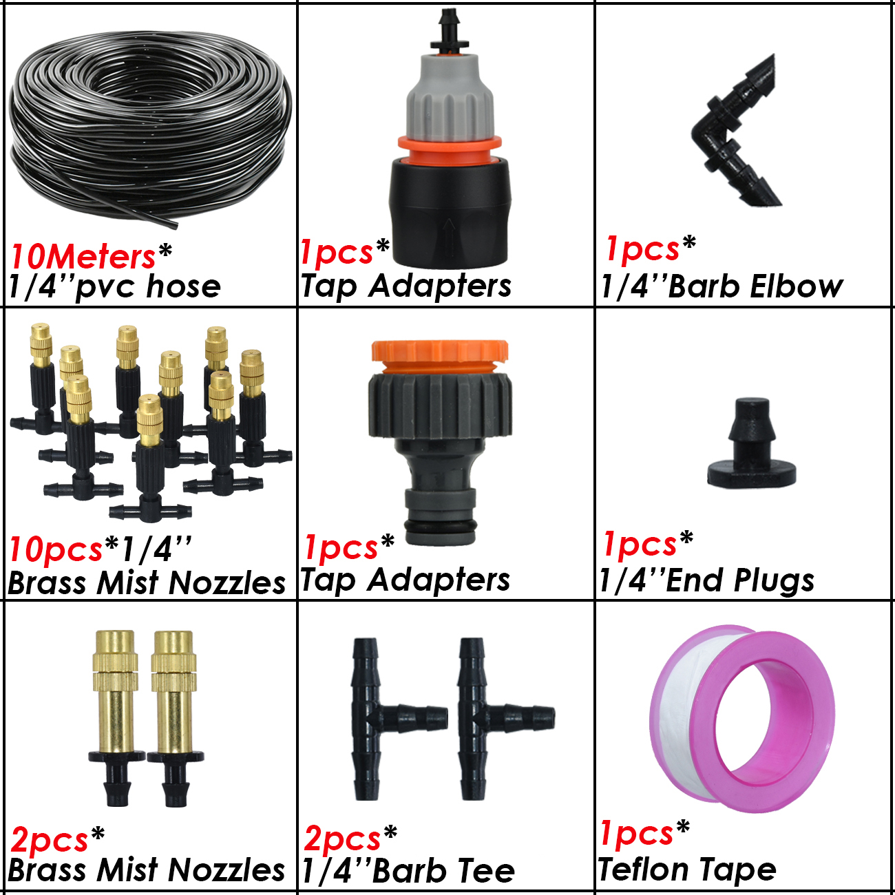 5M-50M Garden Misting Cooling System 1/4'' Drip Irrigation Outdoor Watering Brass Atomizer Nozzles 4/7mm Hose Greenhouse Parasol