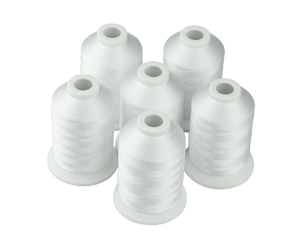 Simthread Polyester Embroidery Machine Thread White and Black Available 6 Spools/Kit, 1,100 yards/spool