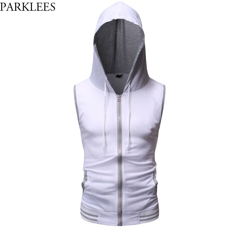 Hip Hop Heren Vesten Mouwloze Slim Fit Elastische Hooded Vest Mannen Casual Gilet Homme Rits Pocket Vesten Jas Vest XXL