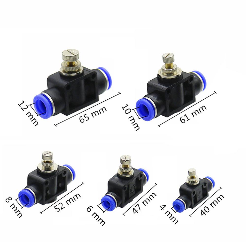 Pneumatic Airflow Regulator 4mm 6mm 8mm 10mm 12mm OD Hose Tube Gas Flow Adjust Valve Air Speed Control Valve Pneumatic Fitting