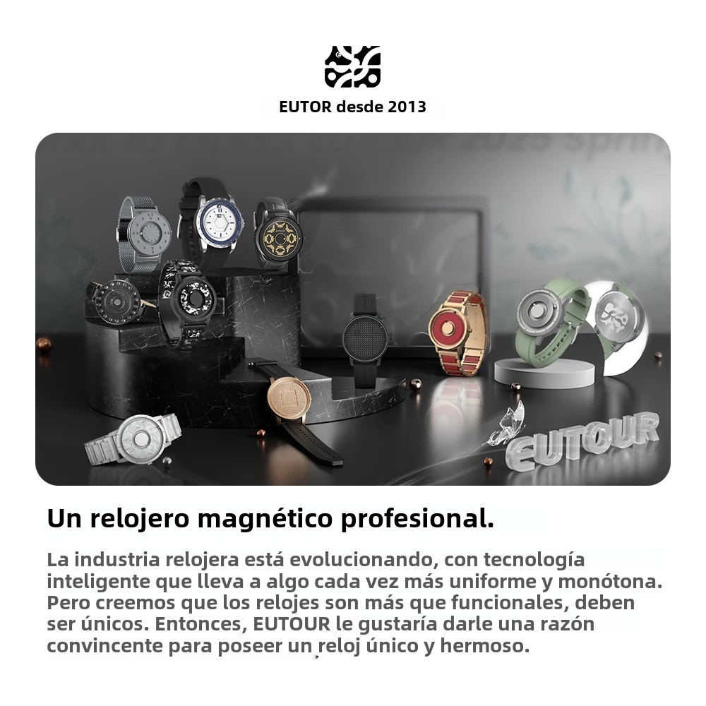 EUTOUR-Reloj unisex con cuentas magnéticas, reloj con elementos de de madera, correa de cuero PU, de manecillas únicas, reloj informal de negocios
