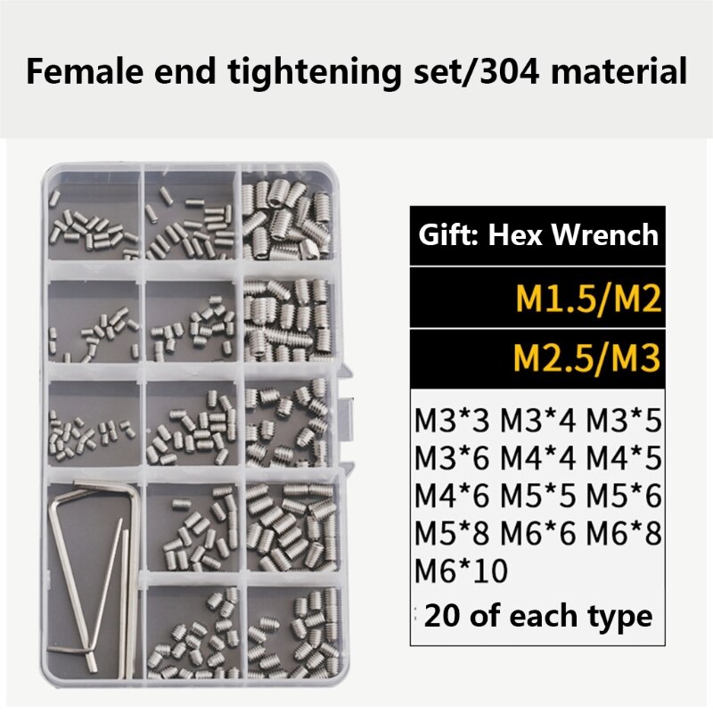 Allen Head Socket Hex Grub Screw Set Assortment Kit Internal Hex Drive Cup-Point