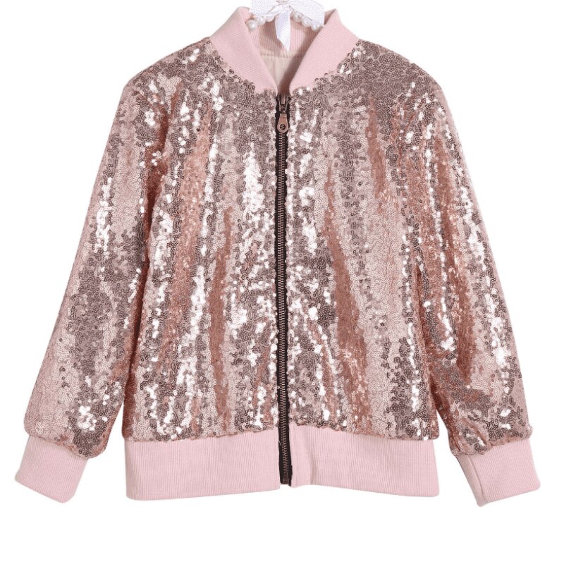 Veste à manches longues en coton pour filles, manteau solide et brillant, vêtements d'extérieur pour enfants, printemps-automne: pinksequins / 3T
