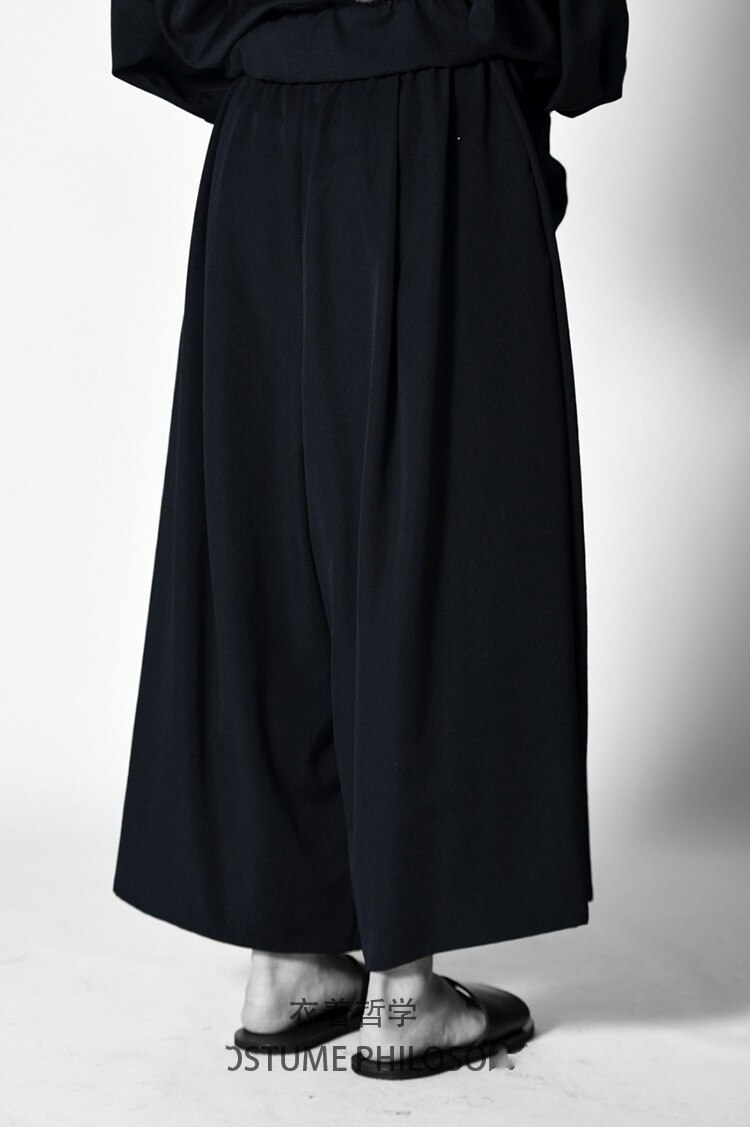 Jupe-pantalon plissée à jambes larges pour homme, pantalon décontracté, ample