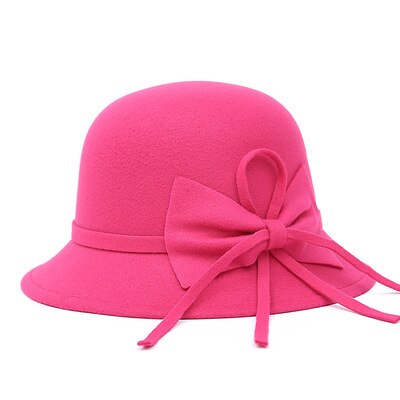 Vintage dam hatt ull topper höst och vinter rosett stor brättad keps strand bowknot vintrar hattar för kvinnor: 7