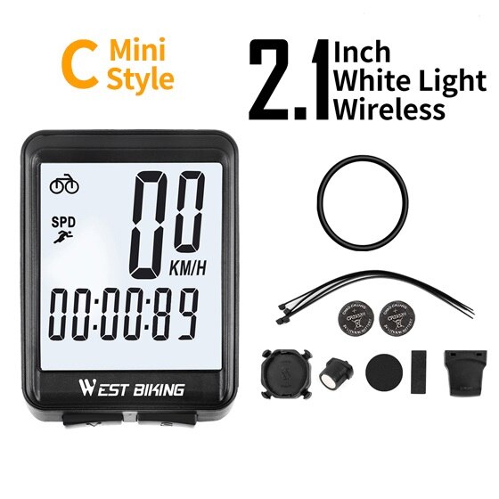Velocímetro de ciclismo WEST BIKING, pantalla grande de 2,8 pulgadas, impermeable, 20 funciones, inalámbrico y con cable, odómetro de bicicleta, ordenador: C Wireless White