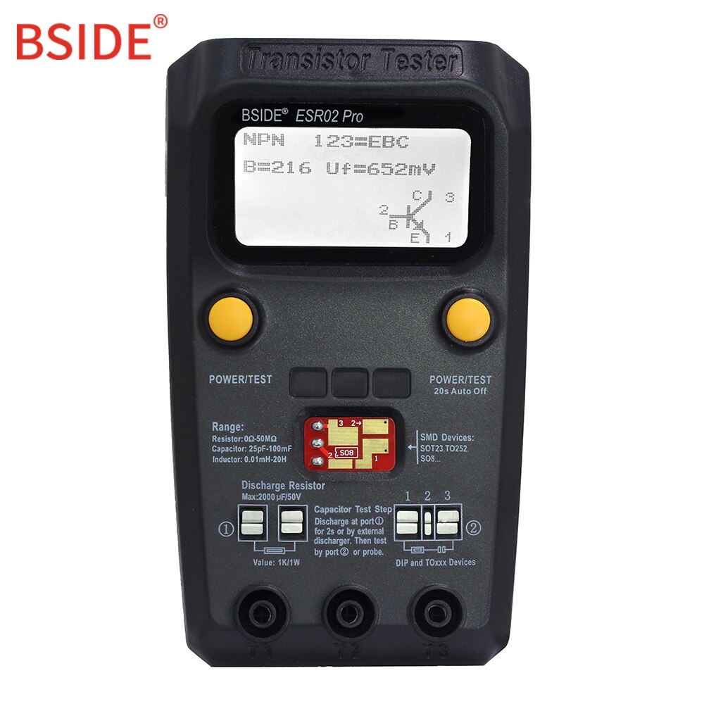 BSIDE ESR02PRO Digital Transistor SMD Components Test Multimeter Capacitance Diode Triode Inductance Multimeter Tester