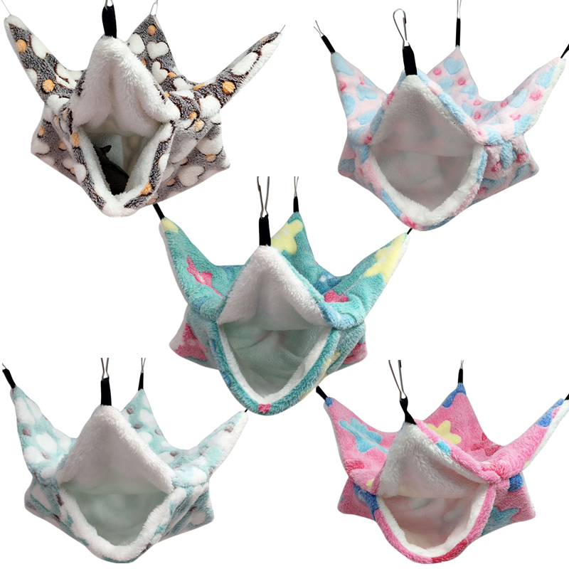 Gabbia per criceti a doppio strato Amaca per dormire Stampa Guinea maiale Vestiti Letto Amaca per roditori Gabbia per cincillà Piccola casa