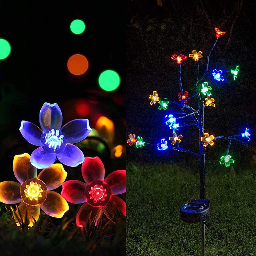 Luces solares para jardín, paquete de 2 luces solares para exteriores con 20 LED, flores de cerezo, luces de estaca solares impermeables para patio