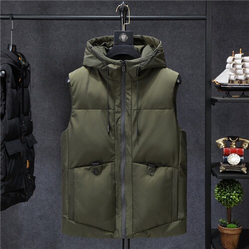 Winter Jassen Casual Dikke Vesten Mannen Mouwloze Hoodie Jassen Mannelijke Katoen Gevoerde Warme Slanke Grote Pocket Vest: Army Green / XXXL