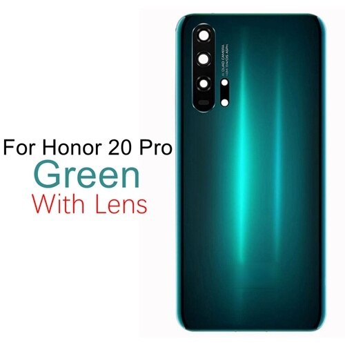 Back Glass Cover Voor Huawei Honor 20 Batterij Cover Achterdeur Behuizing Case Window Back Panel Voor Honor 20 Pro batterij Cover: 20Pro-Green With Len
