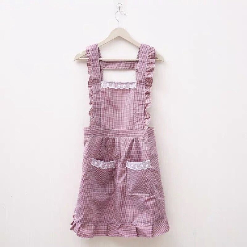 Delantal impermeable de estilo coreano para niña y mujer, uniforme a prueba de grasa, estilo Lolita, ropa de niñera de cocina, color rosa: Dark Red