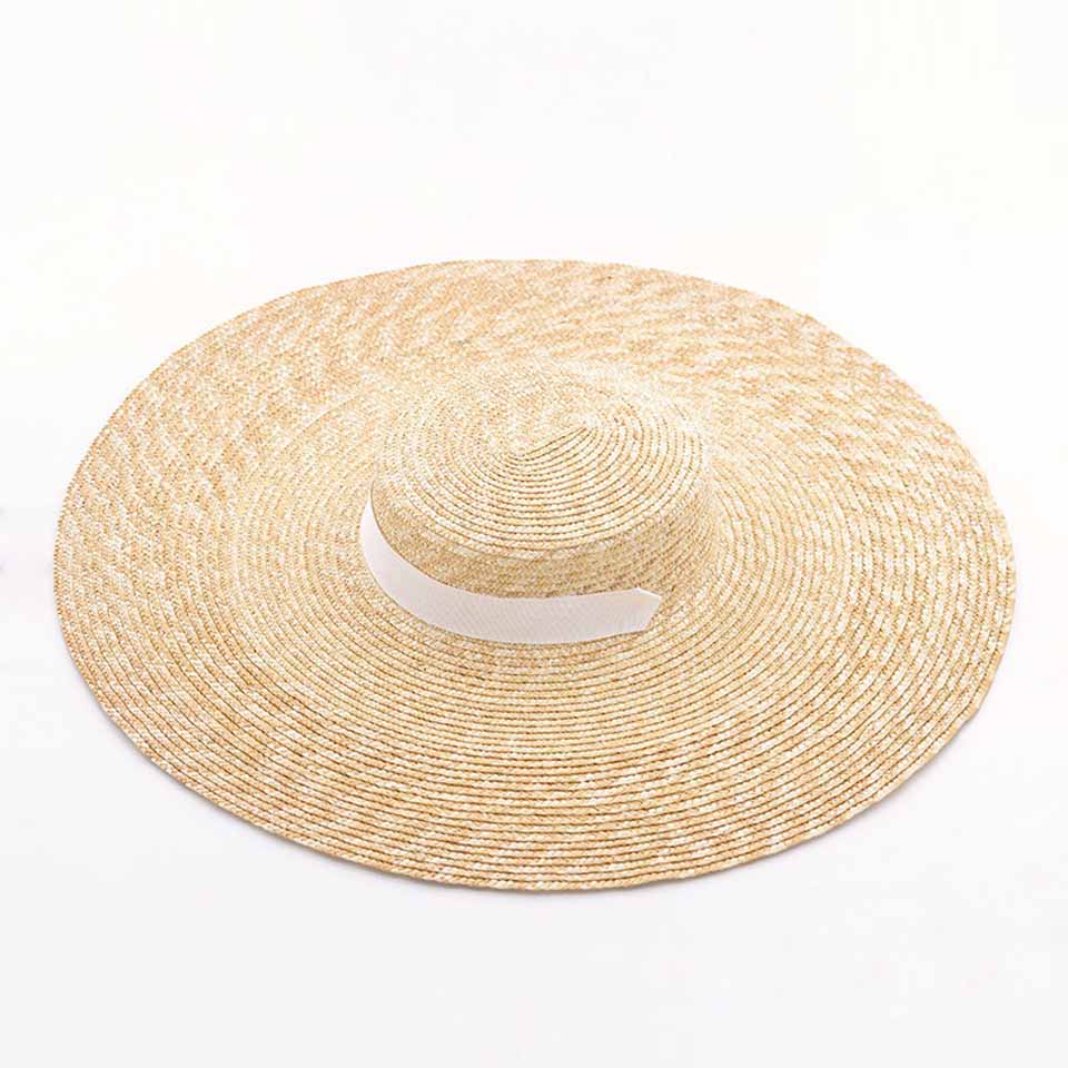Grote Rand Tarwe Strooien Hoed Zomer Hoeden Voor Vrouwen 10Cm/15Cm/18Cm Rand Met Zwarte & Wit Lint Strand Cap Schipper Platte Top Zonnehoed: F0088-4 / M