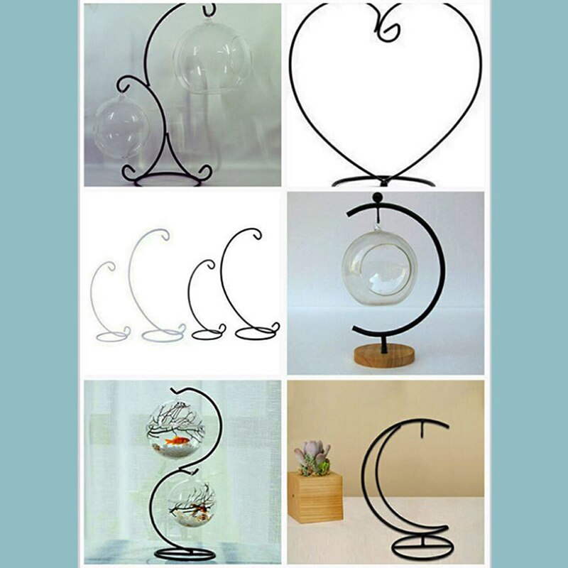 Soporte colgante de hierro en forma de corazón/Luna, florero de vidrio para plantas,