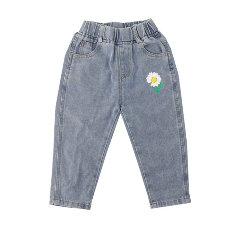 2-7T Jeans per ragazza bambino bambino stampa floreale pantaloni in Denim elegante carino dolce pantaloni larghi per bambini pantaloni da jogging primavera Streetwear: 120