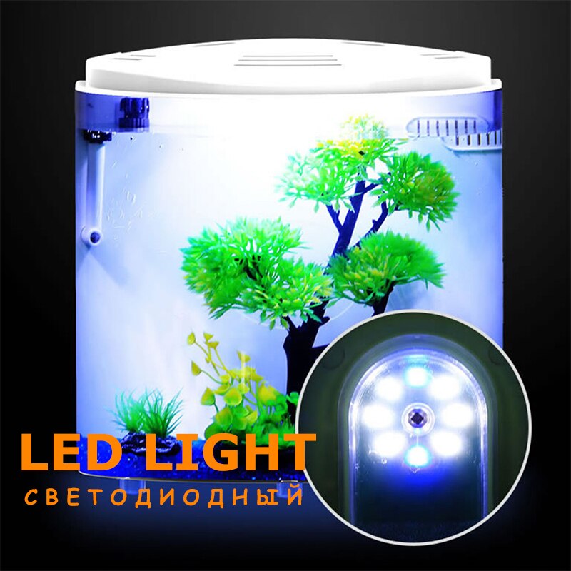 Mini Aquarium en acrylique de 5l, demi-lune, USB, LED, grande capacité, pour la maison, le bureau, fournitures pour animaux de compagnie