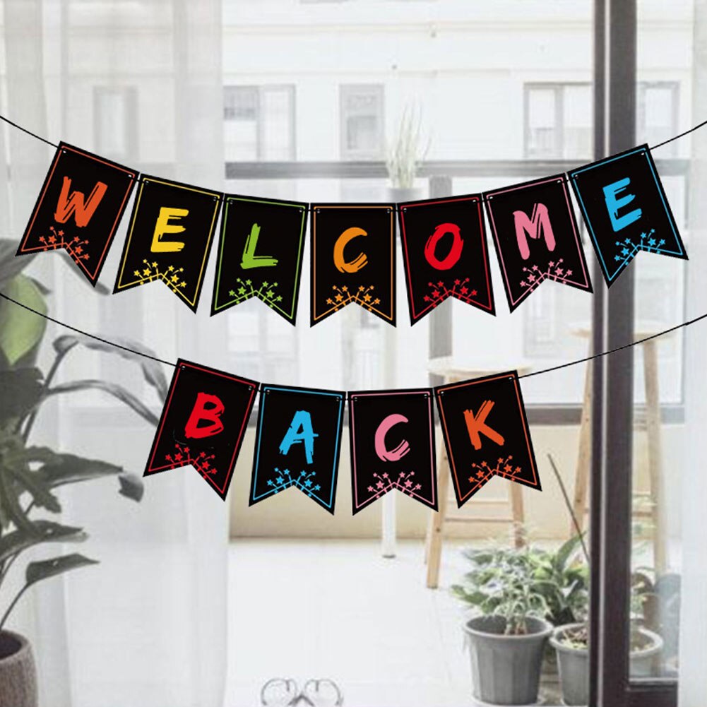 2pcs Welcome Back Banner Universal School Party Decor Hanging Home DIY Tool Art Craft Paper Sign Door Accessories Classroom