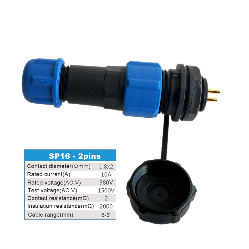 sp16 waterproof plug 2/3/4/5/6/7/9 pin plastic Male Plug & Female Socket for 6-8mm cable Panel Mount Wire connector: 2pin