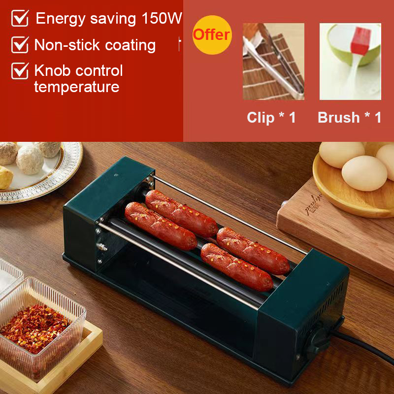 Electric Sausage Machine Multifunction American Dog Kebab Roller Teppanyaki Barbecue Grill Steak DIY Hamburger Baking Oven: Dark Grey