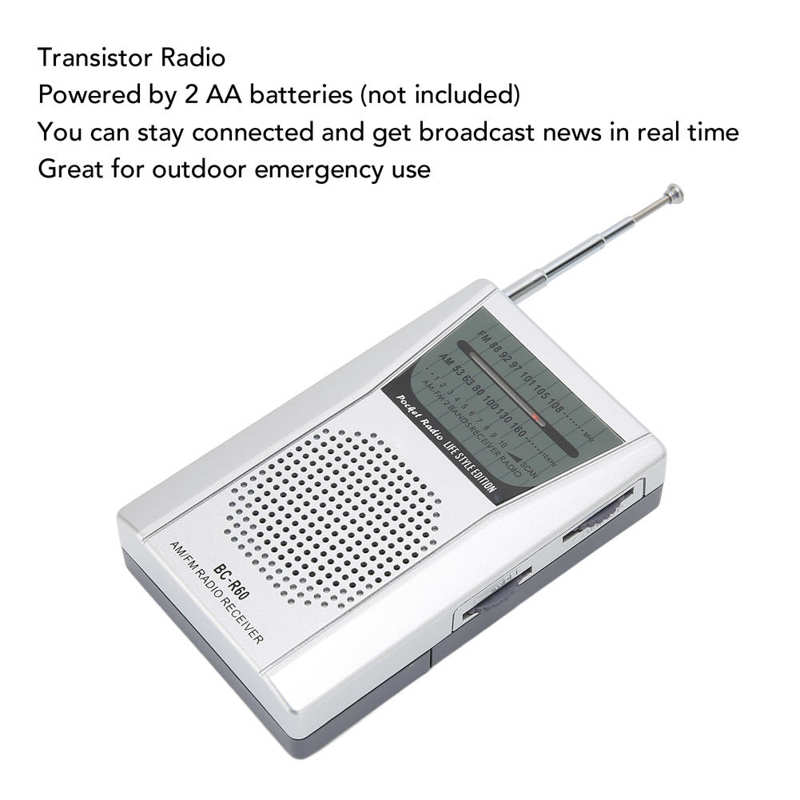 Radio Transistor AM FM portátil, altavoz de 5W, funciona con pilas, Radio de bolsillo para viajes, emergencia, hogar
