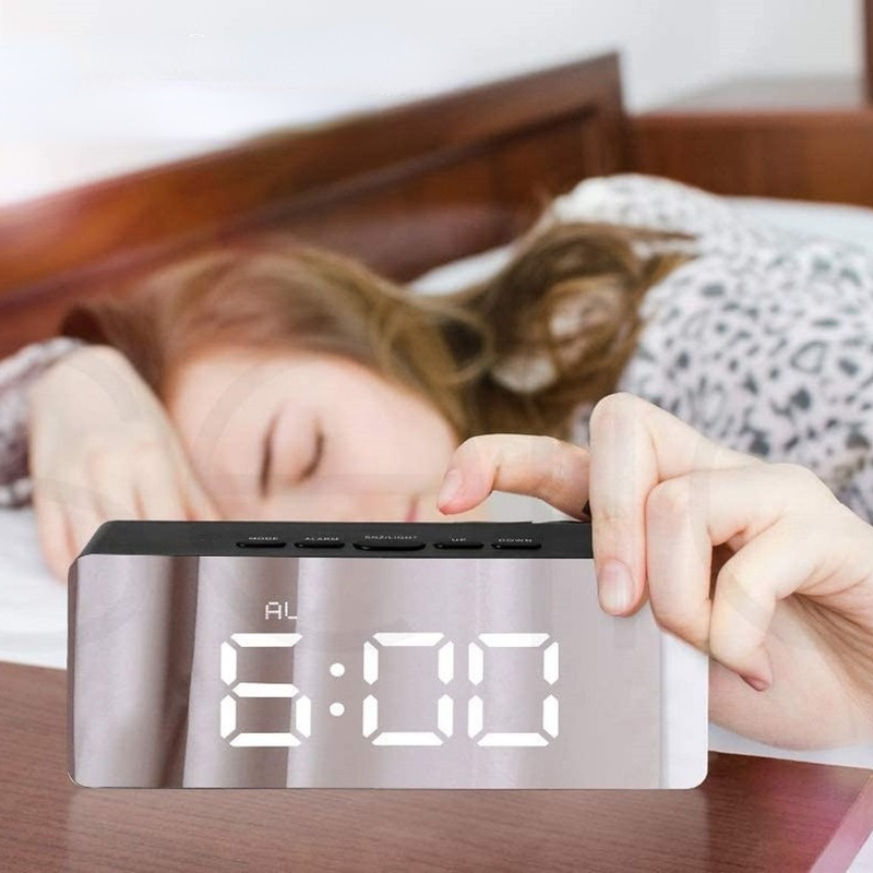Snooze Mirror Digitale Wekker Led Night Lights Thermometer Wandklokken Lamp Vierkante Rechthoek Multifunctionele Tafel Horloge Usb