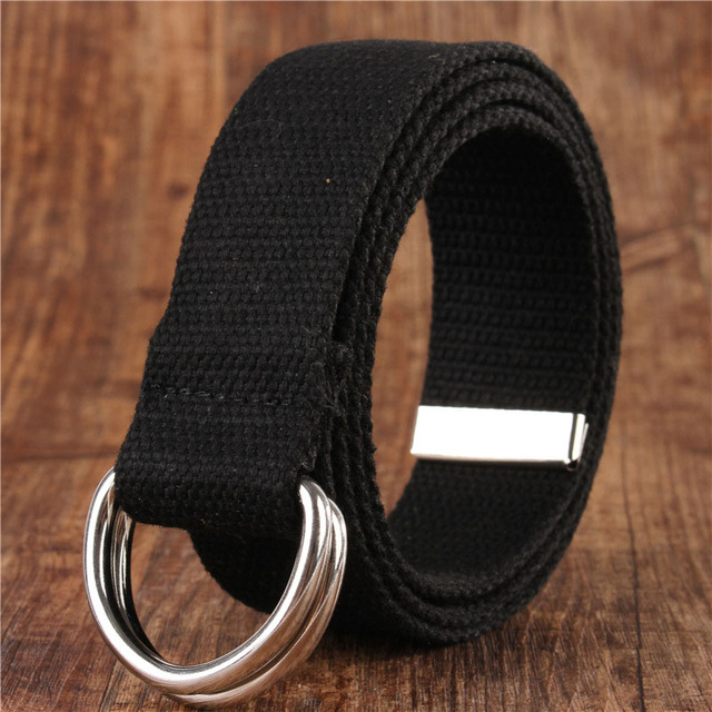 Beste Ybt Unisex Riem Canvas Legering Dubbele Ring Gesp Riem Verstelbare Outdoor Casual Multicolor Vrouwen En Mannen Riem: F Black