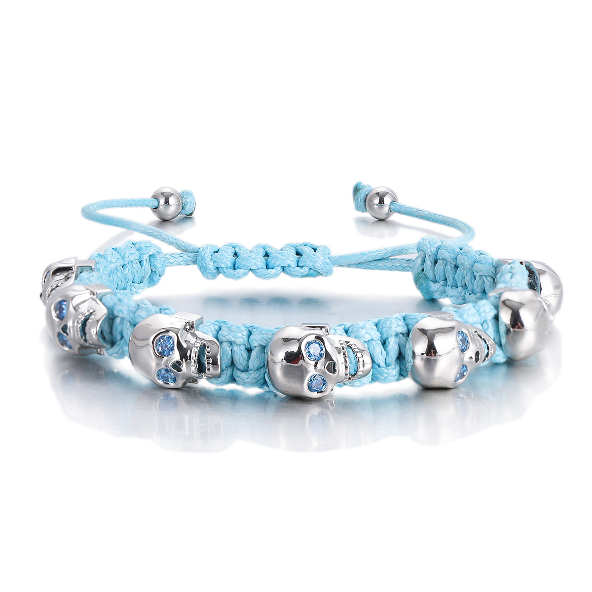 Pulsera trenzada a mano con calavera de circón para hombres y mujeres, cuentas de cobre, brazalete de cadena hecho a mano ajustable de Metal clásico: Oro oscuro