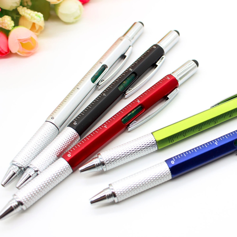 Pocket 1 Pcs 6 in 1 Multi Purpose Pen with Touch Screen Ruler Level Multi Head Screwdriver with 5 colors