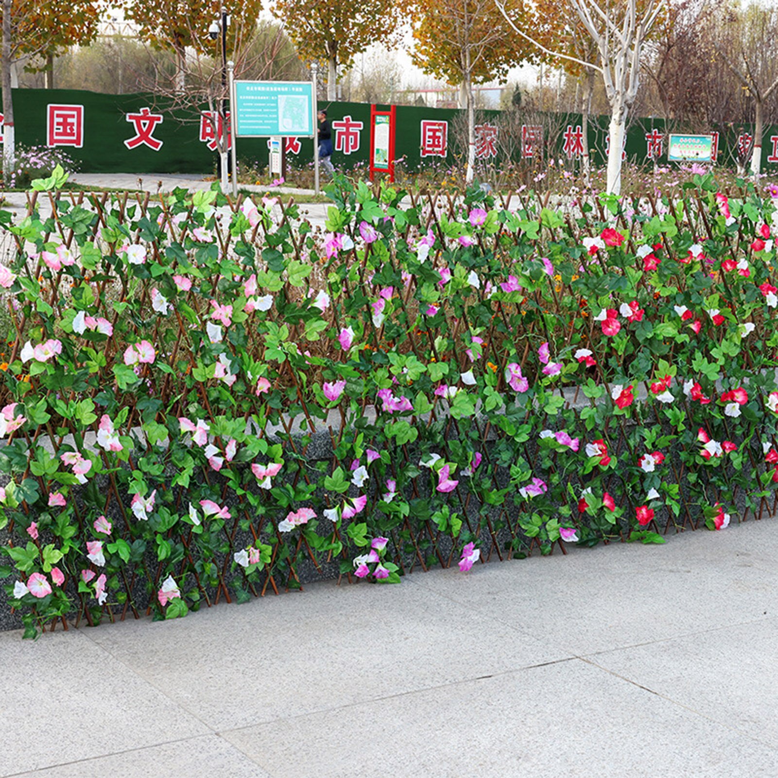 Garden Fence Willow Wooden Hedge With Artificial Flower Leaves Garden Decoration Screening Expanding Trellis Privacy Screen