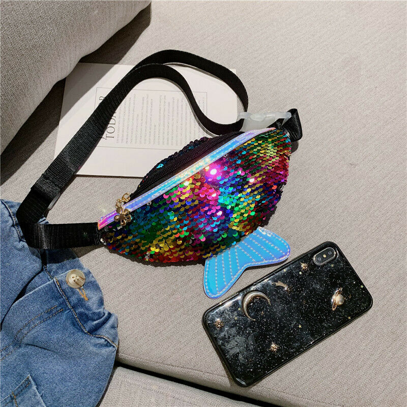 Kinderen Meisjes Mode Sequin Taille Tas Single Schouder Borst Mobiele Portemonnee Glitter Mermaid Crossbody Handtas Portemonnee