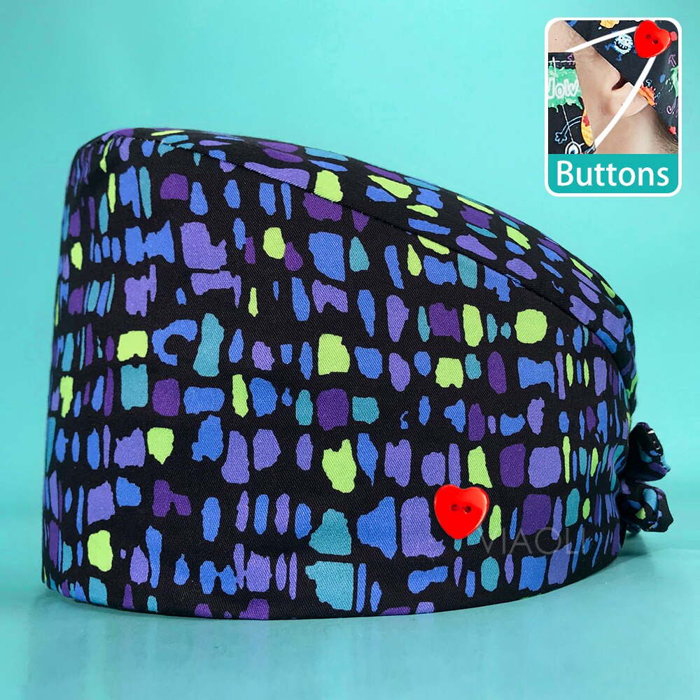 Cartoon Printing Verstelbare Scrub Cap Schoonheidssalon Verpleging Cap Laboratorium Werk Cap Pet Shop Sanitaire Dragen Scrub Cap Unisex: 22043ax