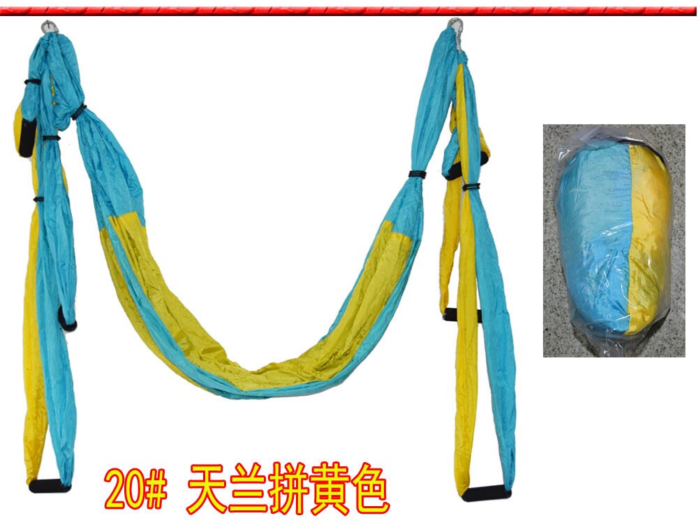 Color matchingAnti-gravity Aerial Yoga Hammock Full Set Flying Swing Trapeze Yoga Inversion Exercises Device Home GYM Hanging: skyblue-yellow