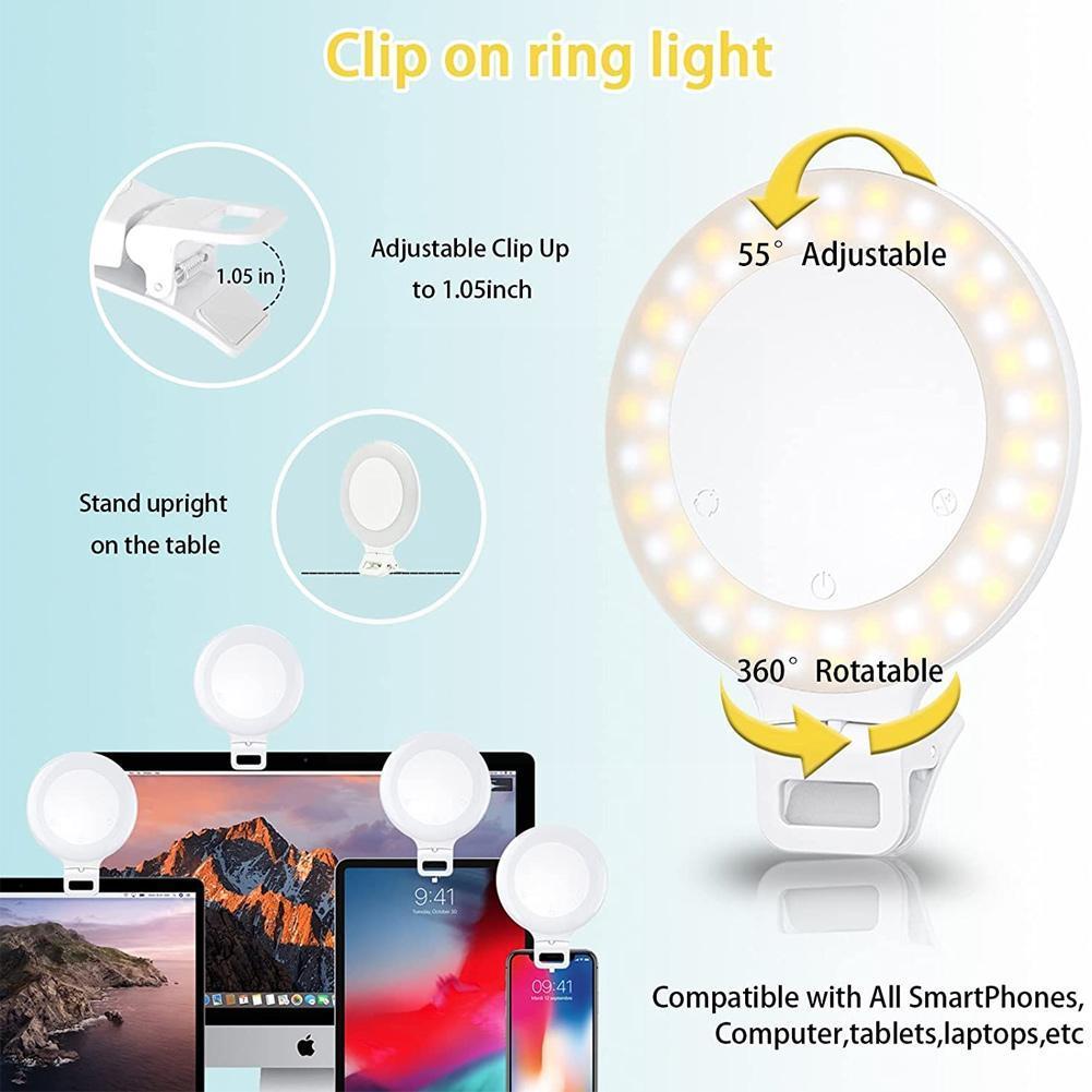 Selfie Ring Light Control Light Rechargeable Makeup Led Lightwith 3 Light Modes For Smartphone Video Recording D8k4