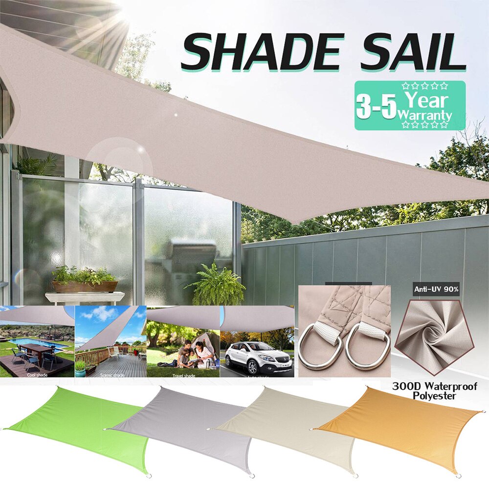 Sun Shade Sail Waterproof UV Block Awning Sun Shading Net Outdoor Sun Shelter for Patio Pool Garden Yard Lawn Carport