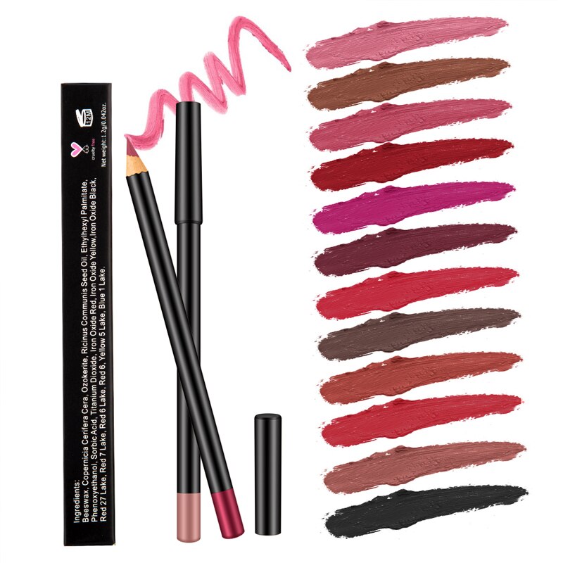 Bivanfe 15 Colors Matte Wood Lipliner Pencil Waterproof Long Lasting Vegan Lip Liner Pen Makeup Tool